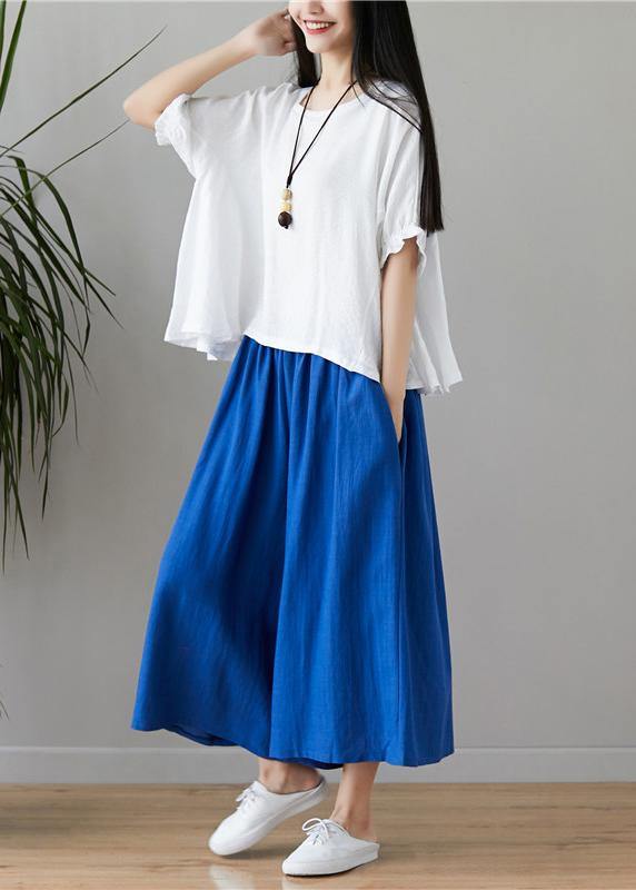 New fashion cotton and linen women loose large size was thin solid color shirt + wide leg pants two-piece