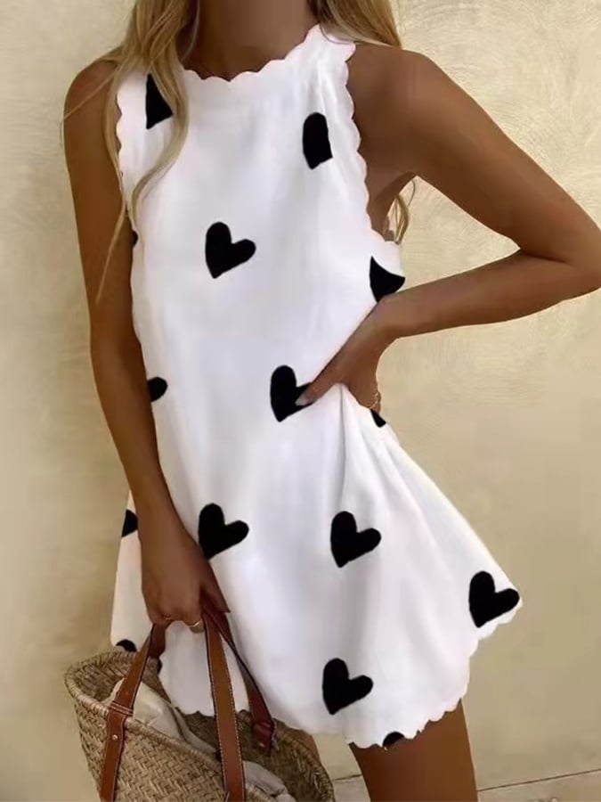 Women's Heart Print Ruffles Dress