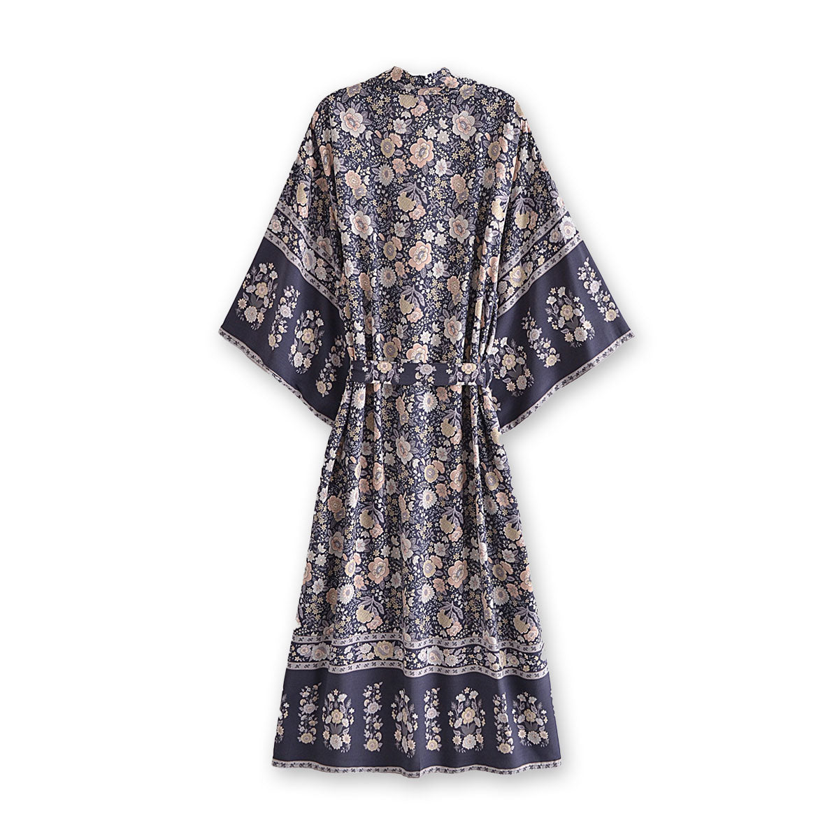 Nightfall Blue Boho Floral Print Maxi Robe