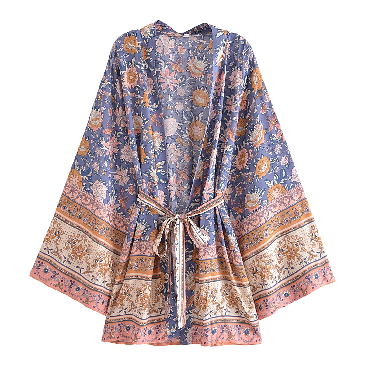 Blue Lovebirds Boho Floral Print Short Robe