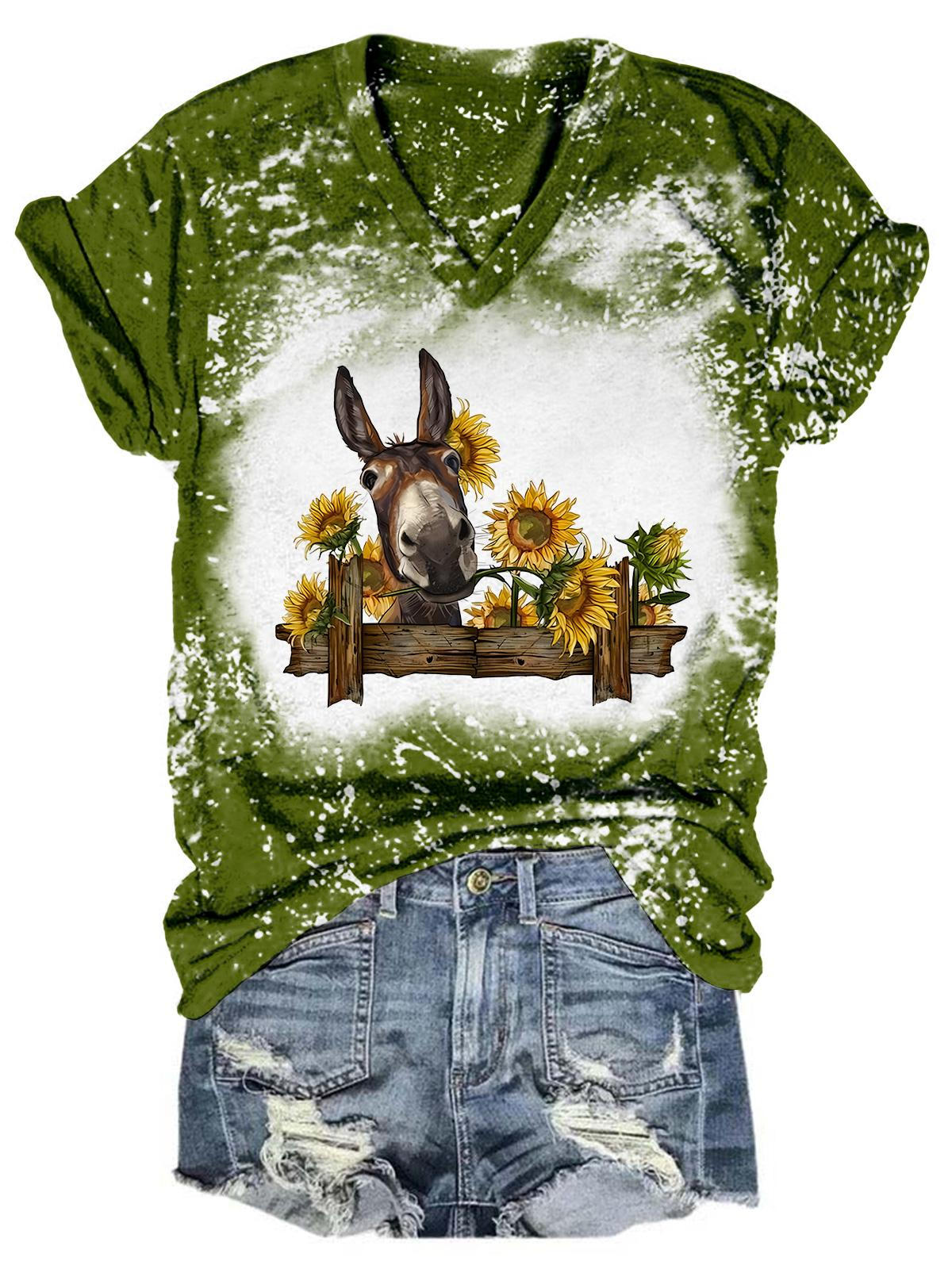 Sunflower Donkey Tie Dye V Neck T-Shirt