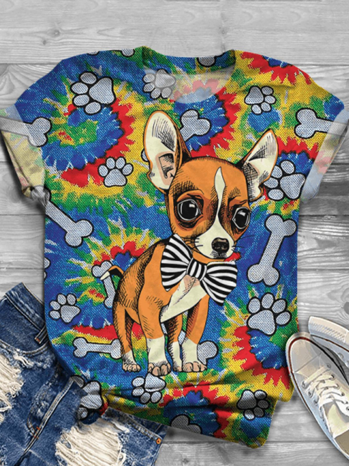 Dog Tie Dye Dog Paw Crew Neck T-shirt