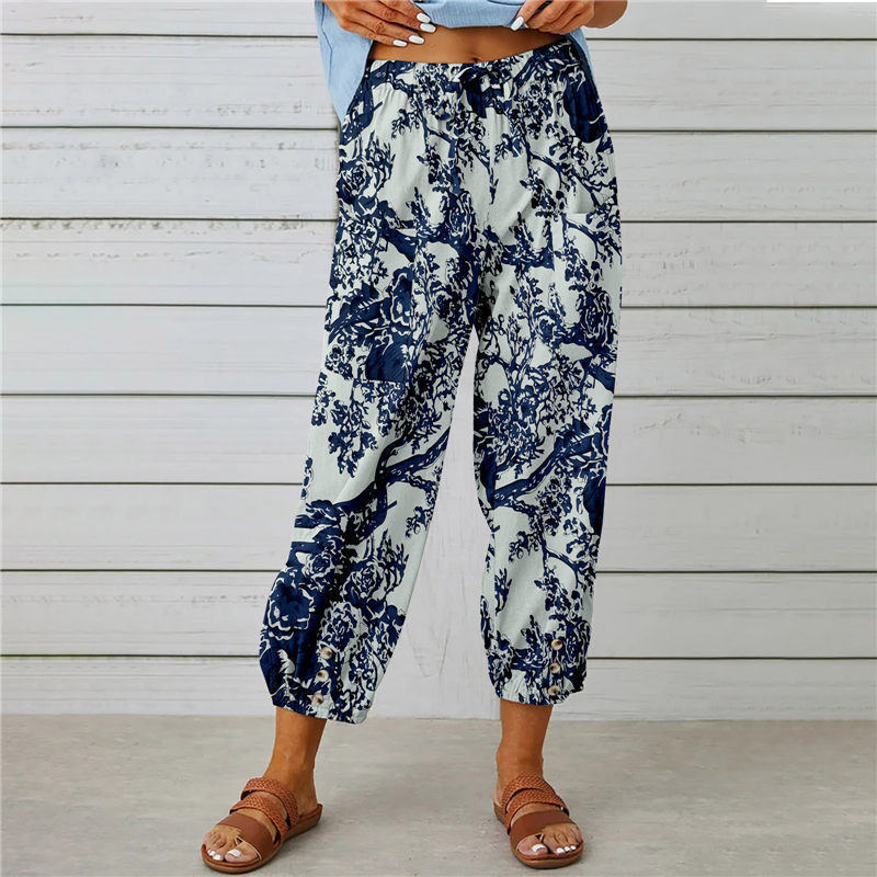 Women's Summer Capri Wide Leg Flower Pants